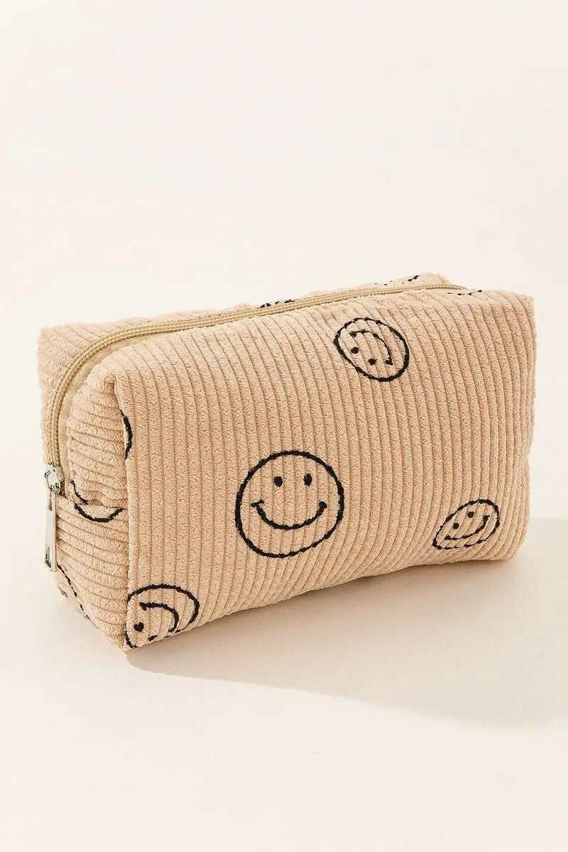 Zenana Smiley Face Corduroy Cosmetic Pouch - Love Salve
